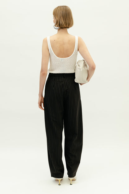 Wool Pinstripe Tapered Pants in Mahogany Stripe