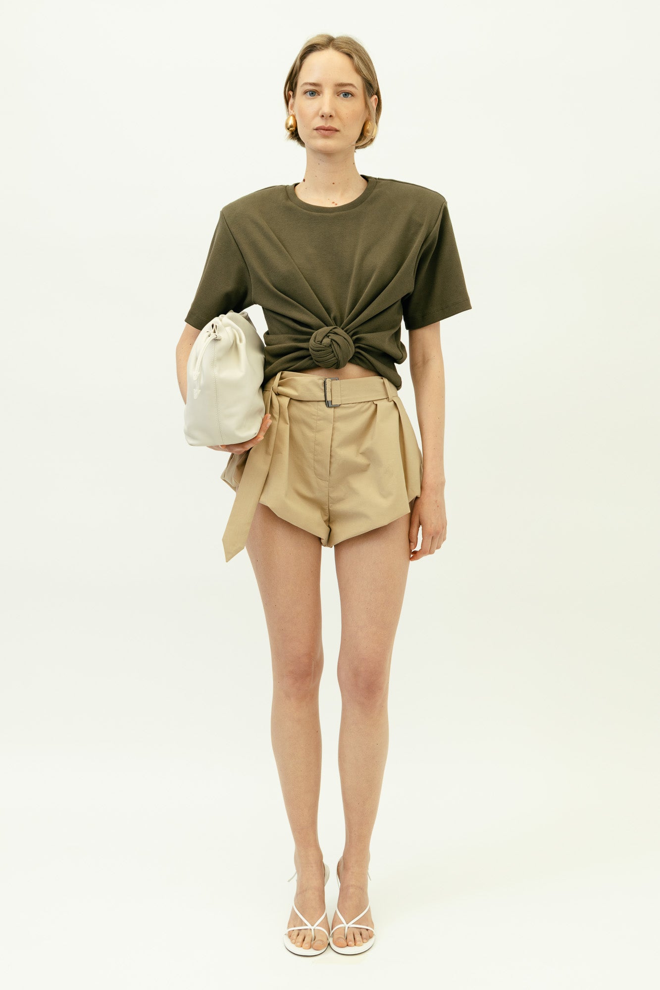 Knotted T-shirt in Khaki