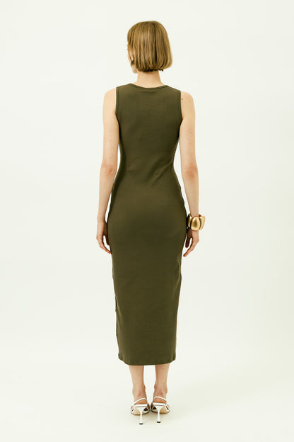 Crochet Bra Cotton Tank Dress in Khaki