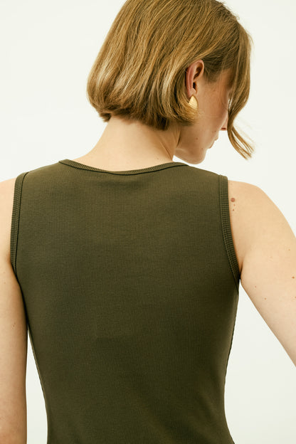 Crochet Bra Cotton Tank Dress in Khaki