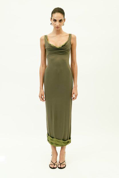 Double Layer Jersey Tank Dress in Khaki