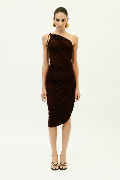 Asymmetrical Draped Midi Dress in Bordeaux