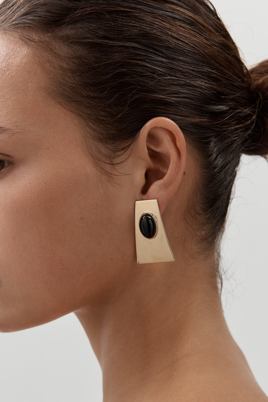 Cabochon Earrings - Gold