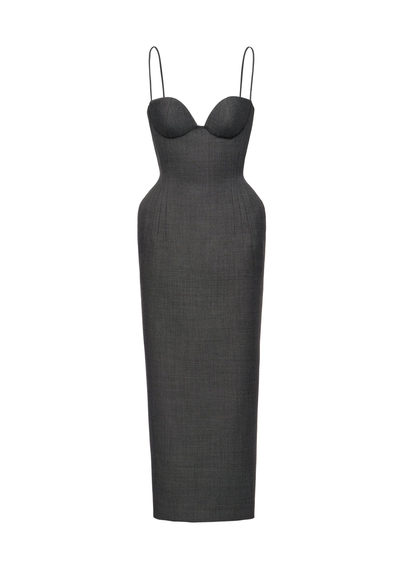 Black strapless dress on a white background