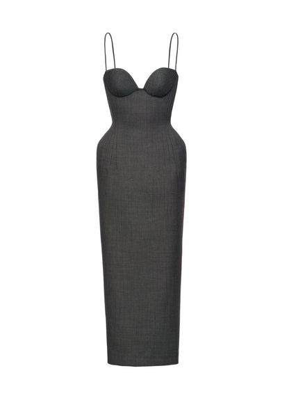 Black strapless dress on a white background