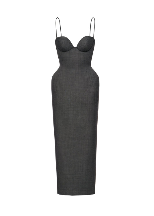 Black strapless dress on a white background