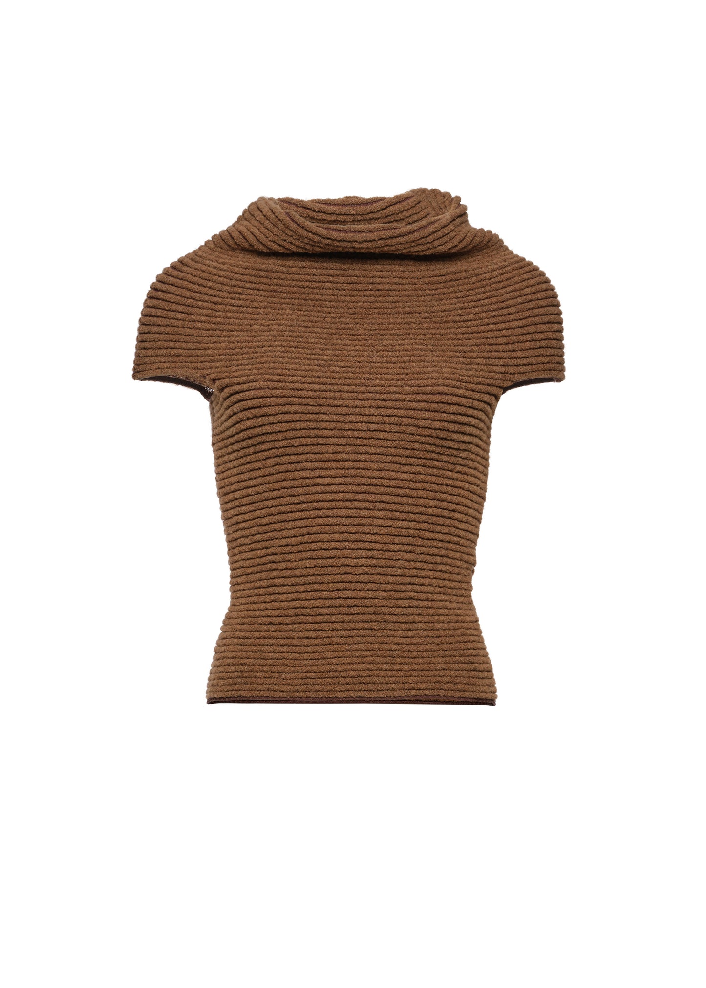 Ribbed Cowl-Neck Knit Top