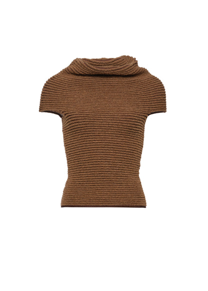 Ribbed Cowl-Neck Knit Top