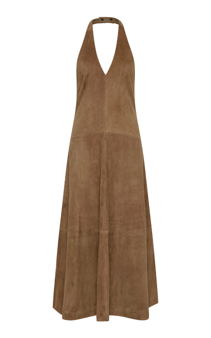 Suede Halter Plunge Dress