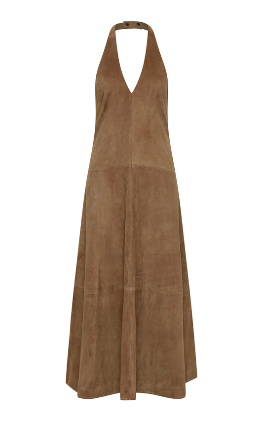 Suede Halter Plunge Dress