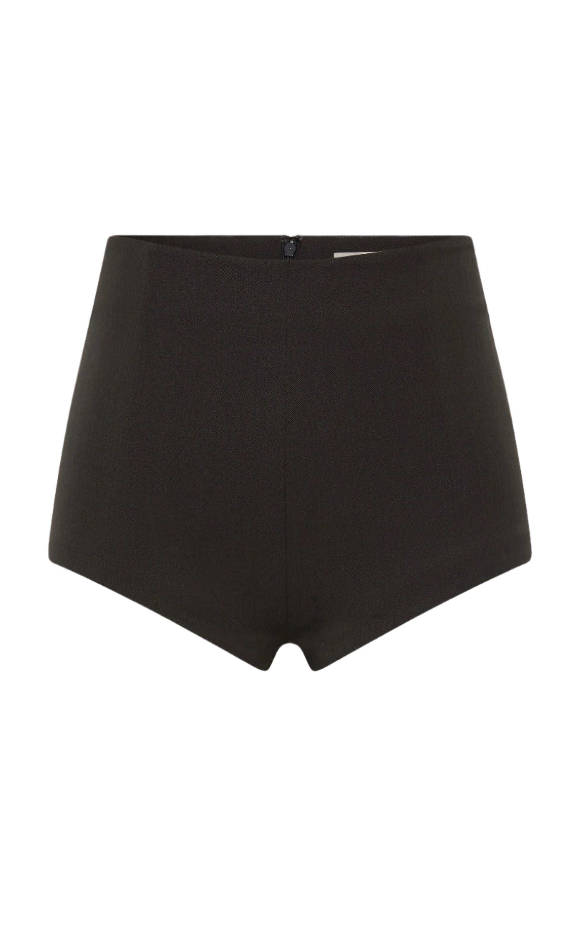 Black high-waisted shorts on a white background