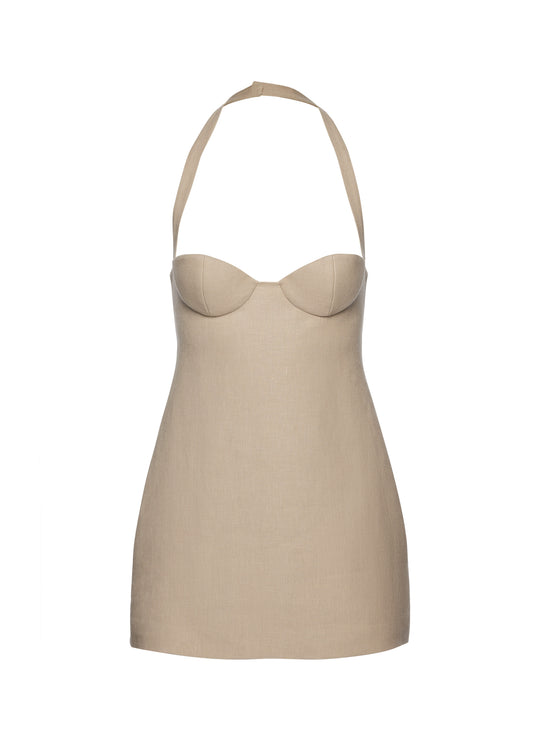 Halter-Neck Bustier Wool and Silk Mini Dress