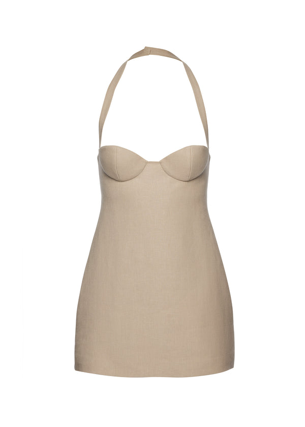 Halter-Neck Bustier Wool and Silk Mini Dress