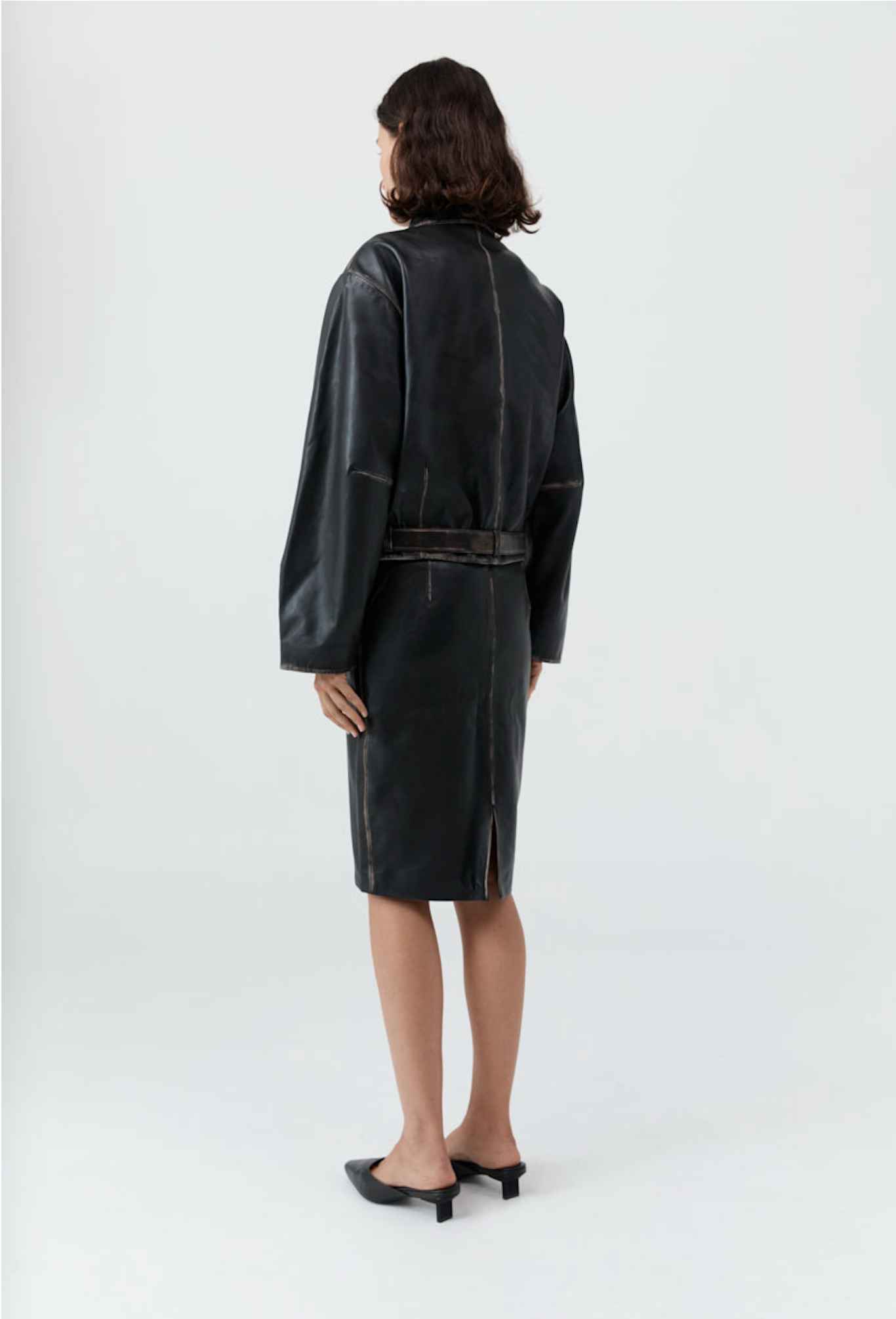 Brushed Leather Belted Jacket