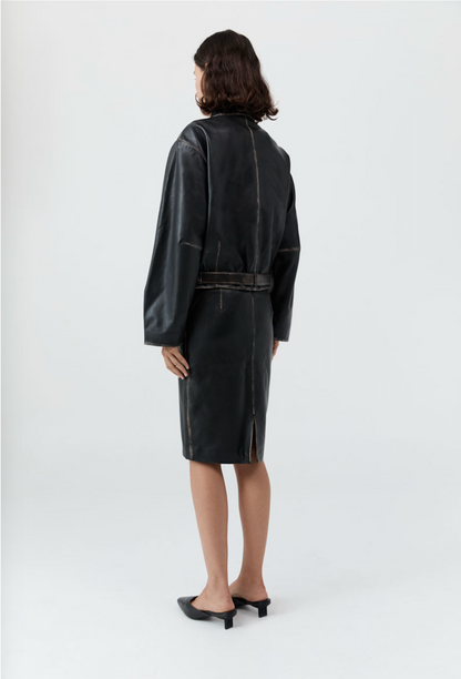 Brushed Leather Belted Jacket