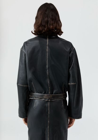 Brushed Leather Belted Jacket