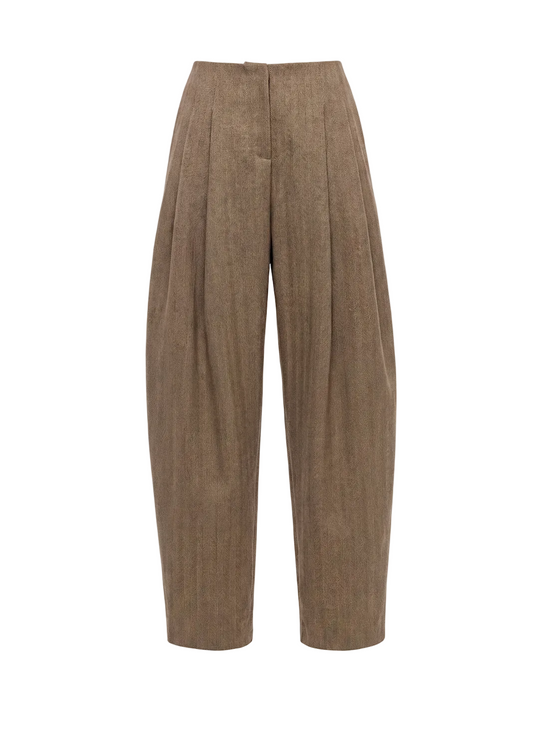 Brown pleated pants on a white background