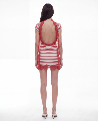Stripe Jersey Lace Trimmed Tee Dress