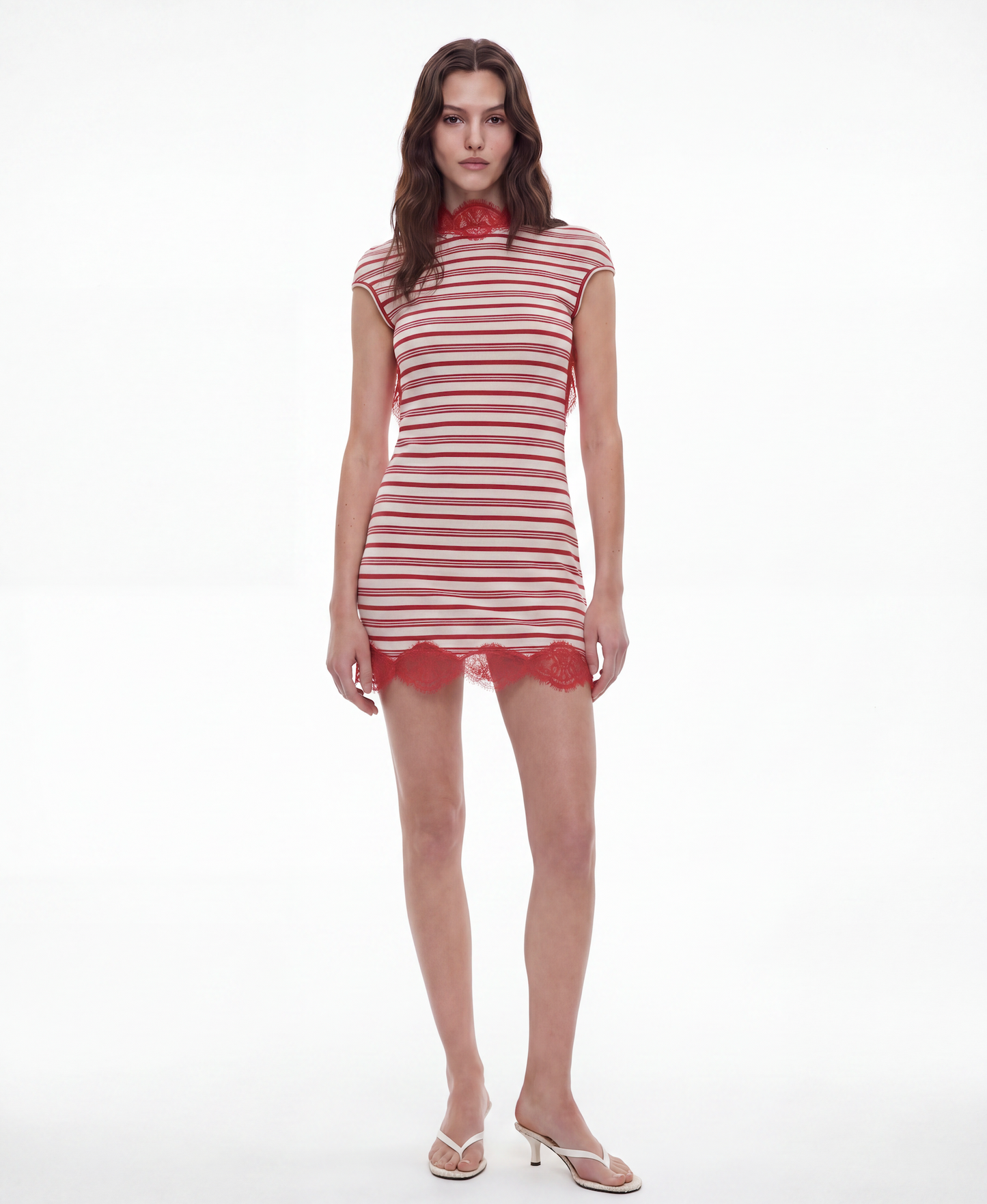 Stripe Jersey Lace Trimmed Tee Dress
