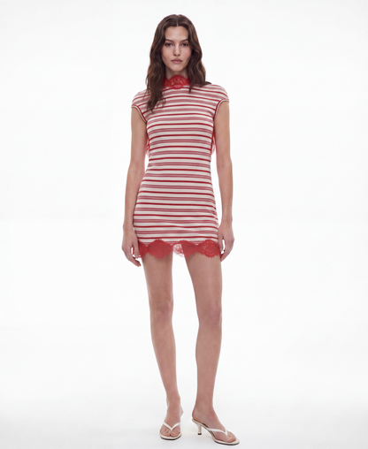 Stripe Jersey Lace Trimmed Tee Dress