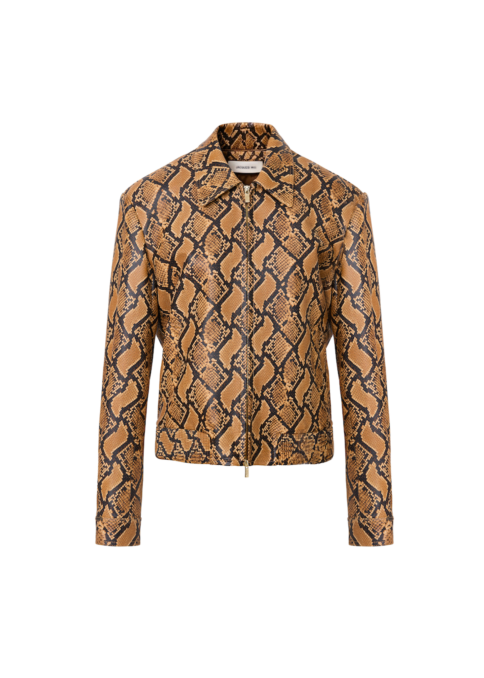 Jacques Wei Serpent Print Lapel Short Leather Jacket