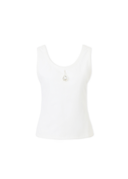 Jacques Wei White Water Droplet Pendant Knit Satin-Patched Top