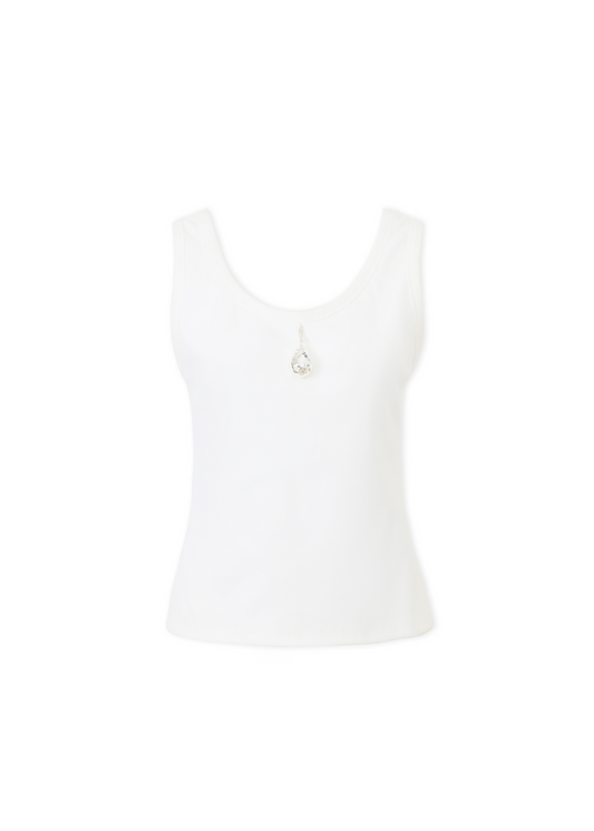 Jacques Wei White Water Droplet Pendant Knit Satin-Patched Top