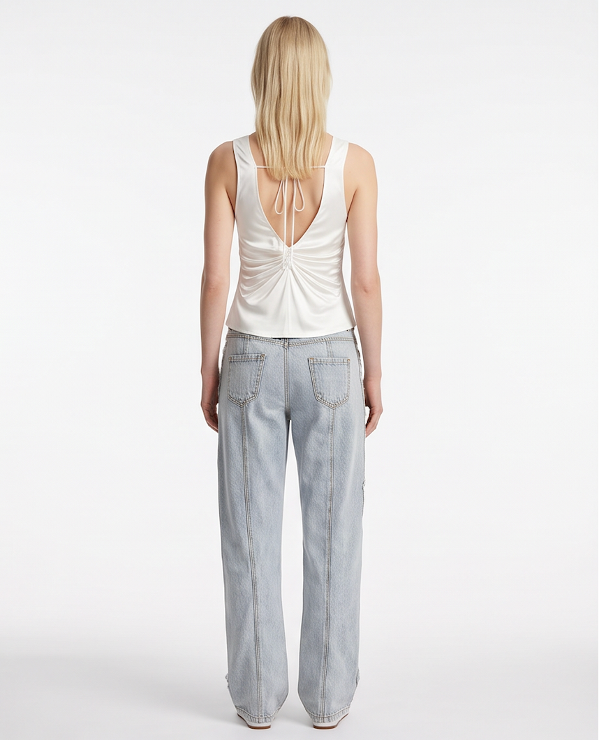 Jacques Wei White Water Droplet Pendant Knit Satin-Patched Top, view 3