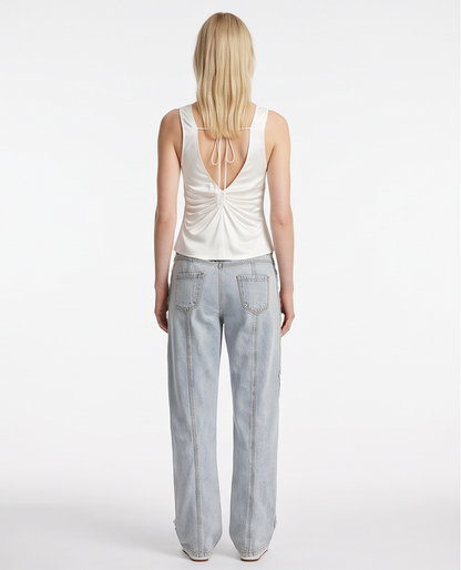 Jacques Wei White Water Droplet Pendant Knit Satin-Patched Top, view 3