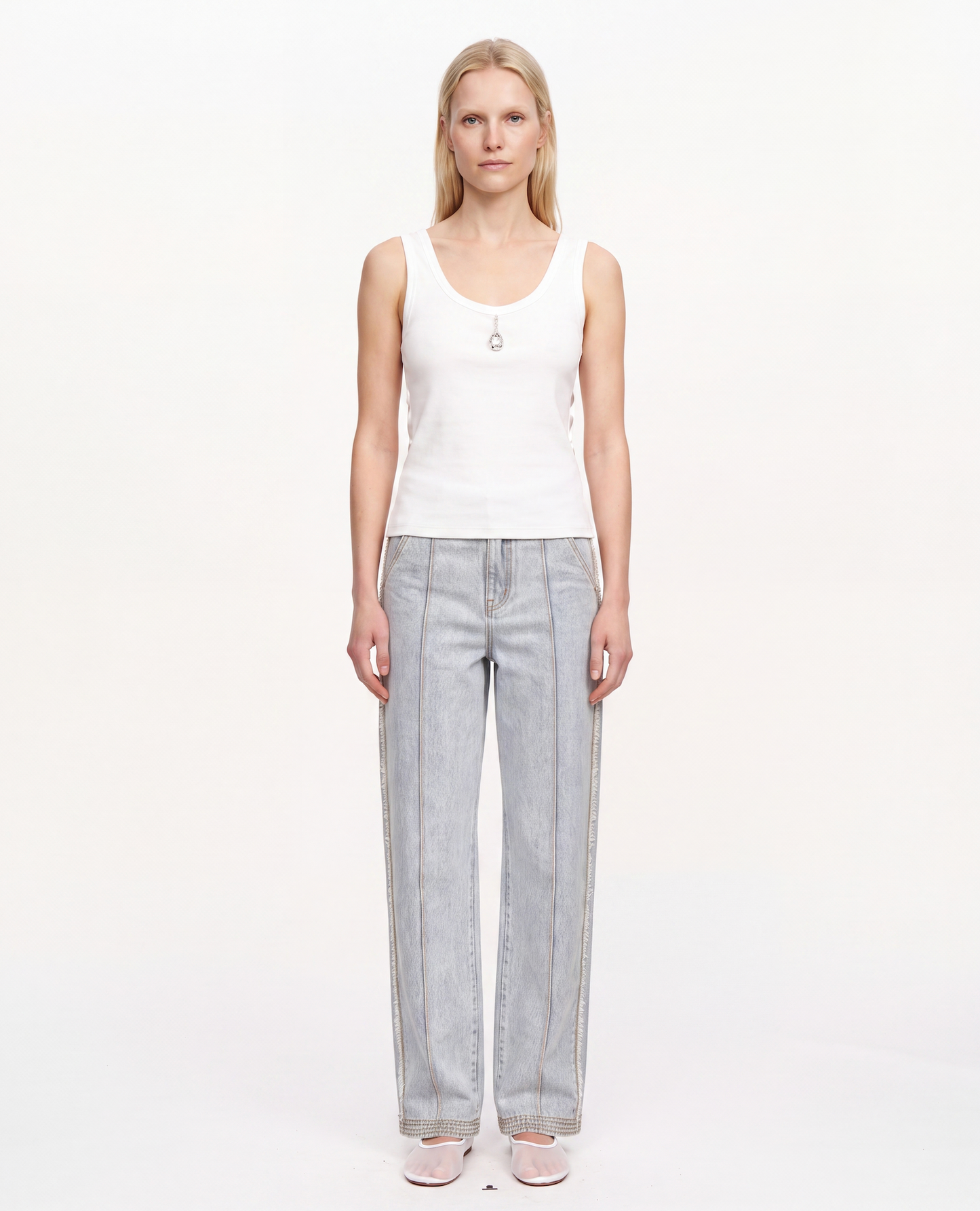 Jacques Wei White Water Droplet Pendant Knit Satin-Patched Top, view 2