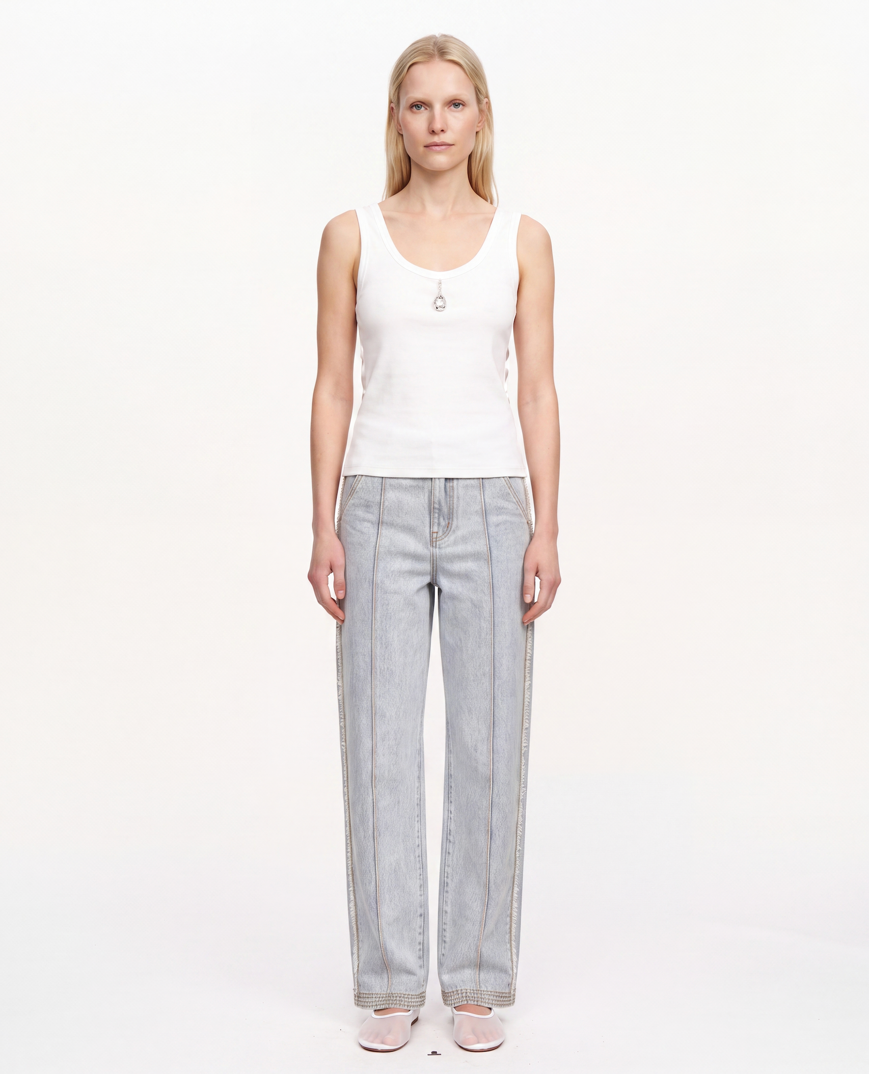 Jacques Wei White Water Droplet Pendant Knit Satin-Patched Top, view 2
