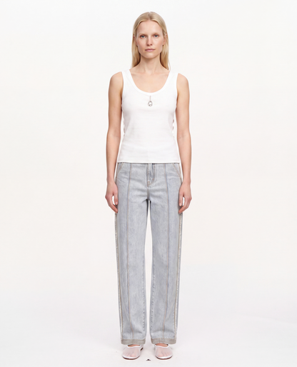 Jacques Wei White Water Droplet Pendant Knit Satin-Patched Top, view 2