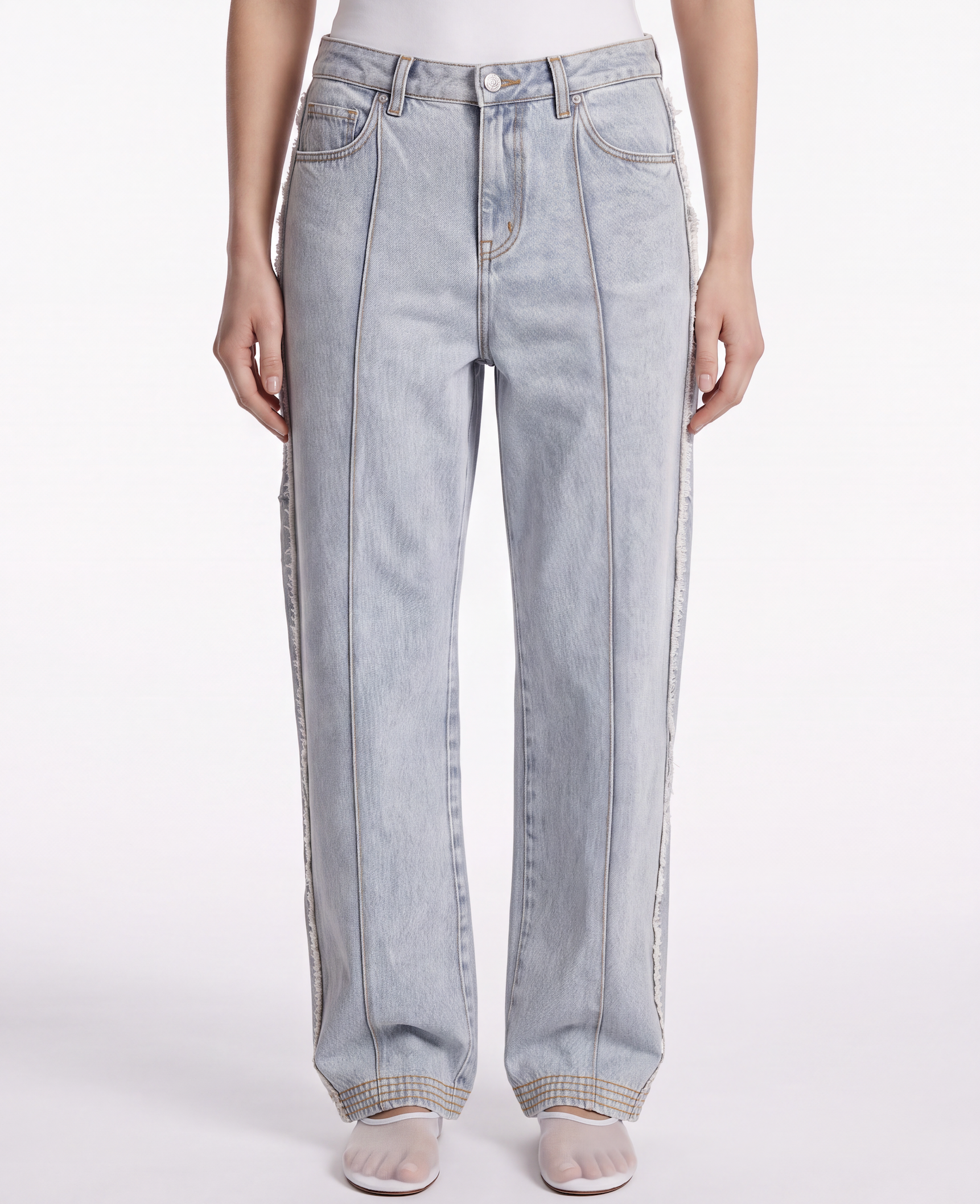 Jacques Wei Raw Edged Straight-Leg Jeans in light gray, view 2