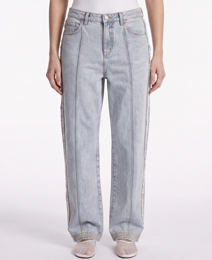 Jacques Wei Raw Edged Straight-Leg Jeans in light gray, view 2