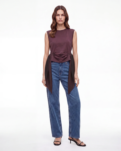 Jacques Wei Pleated Ribbon Wave Collar Oversized Tank Top, view 2