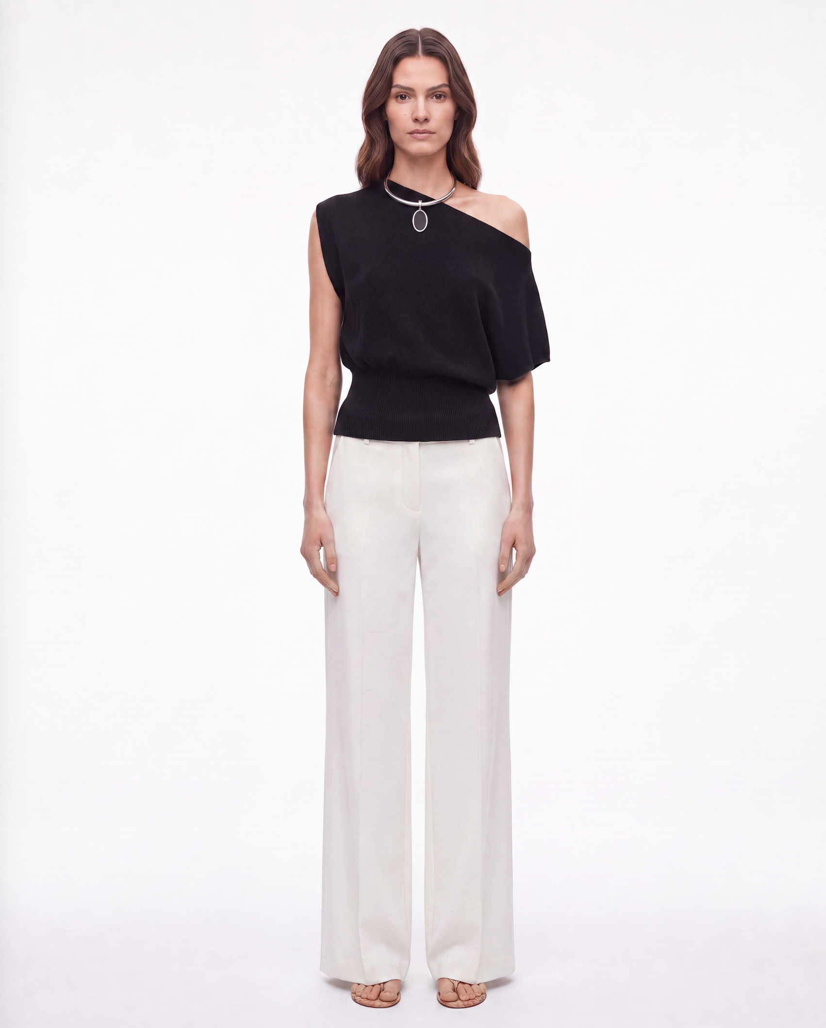 P.A.R.O.S.H Flared Trouser in white, view 3