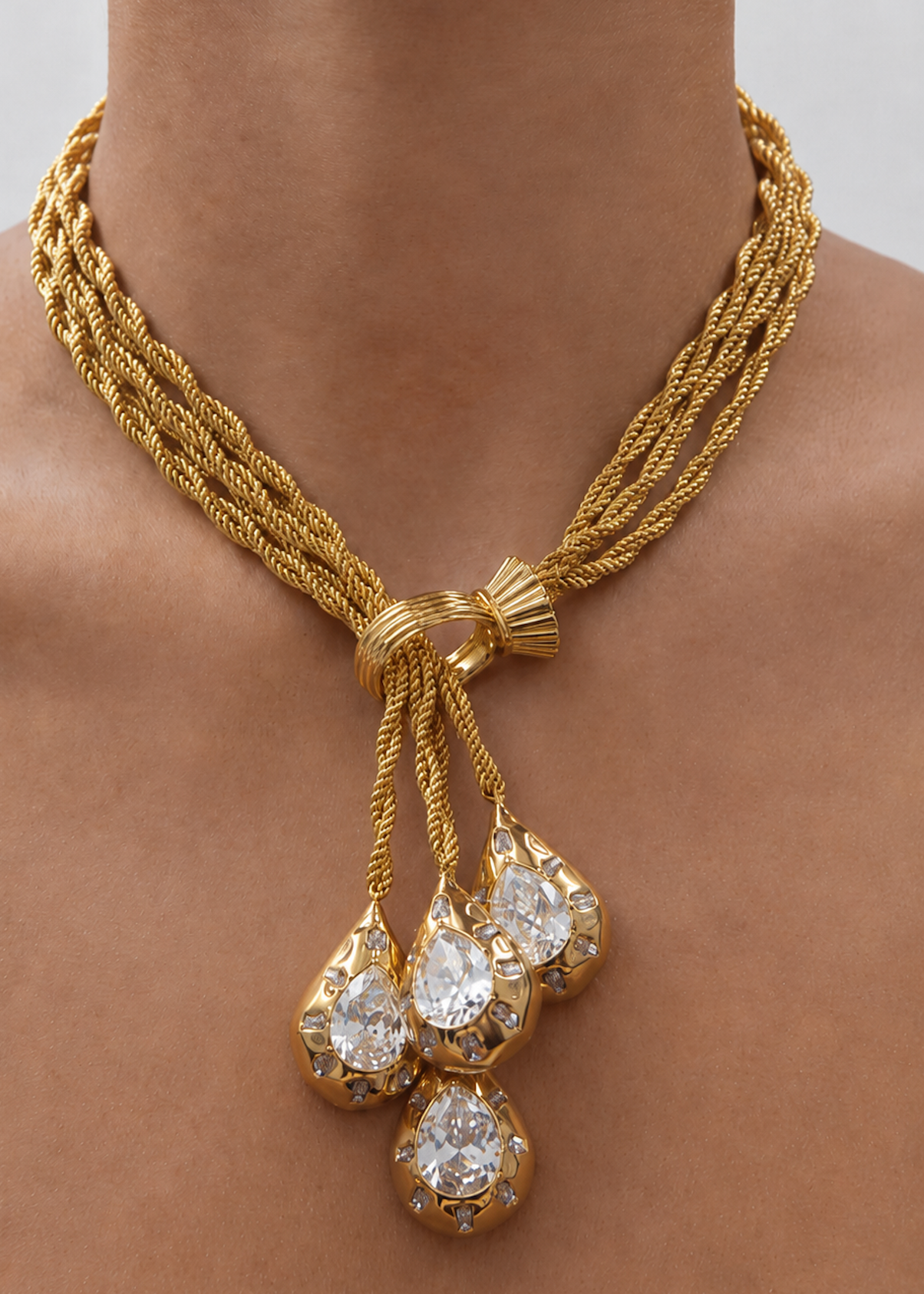 Jacques Wei Golden Teardrop Diamond-Encrusted Clavicle Chain, view 2