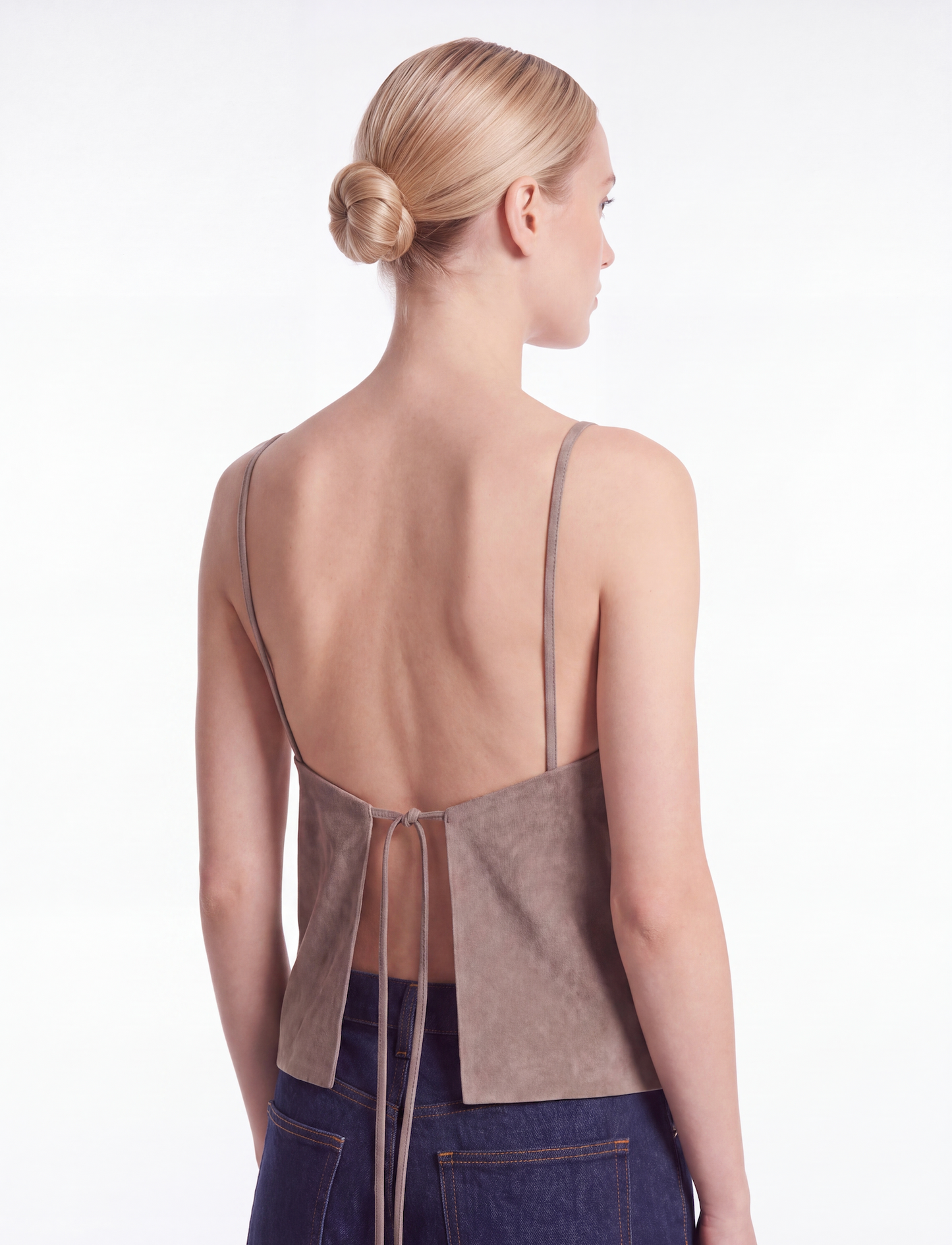 Suede Low Back Tie Top