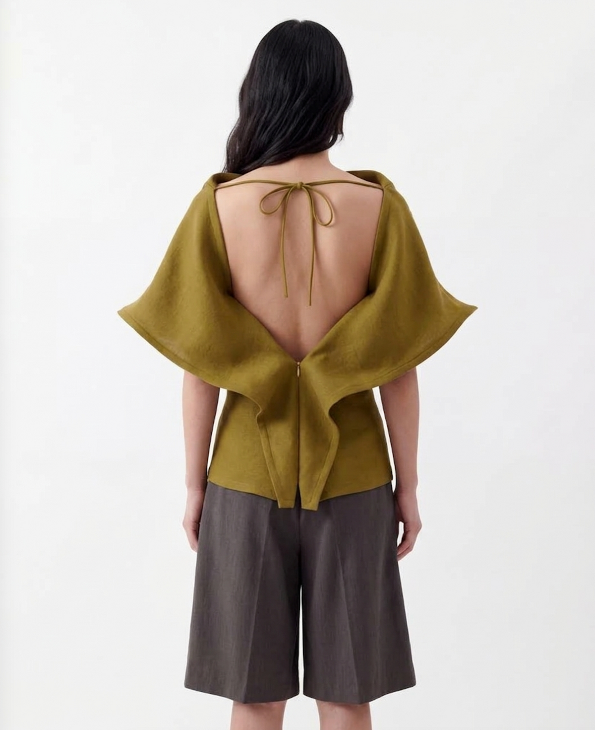 Longline Silk Draped Blouse in Green