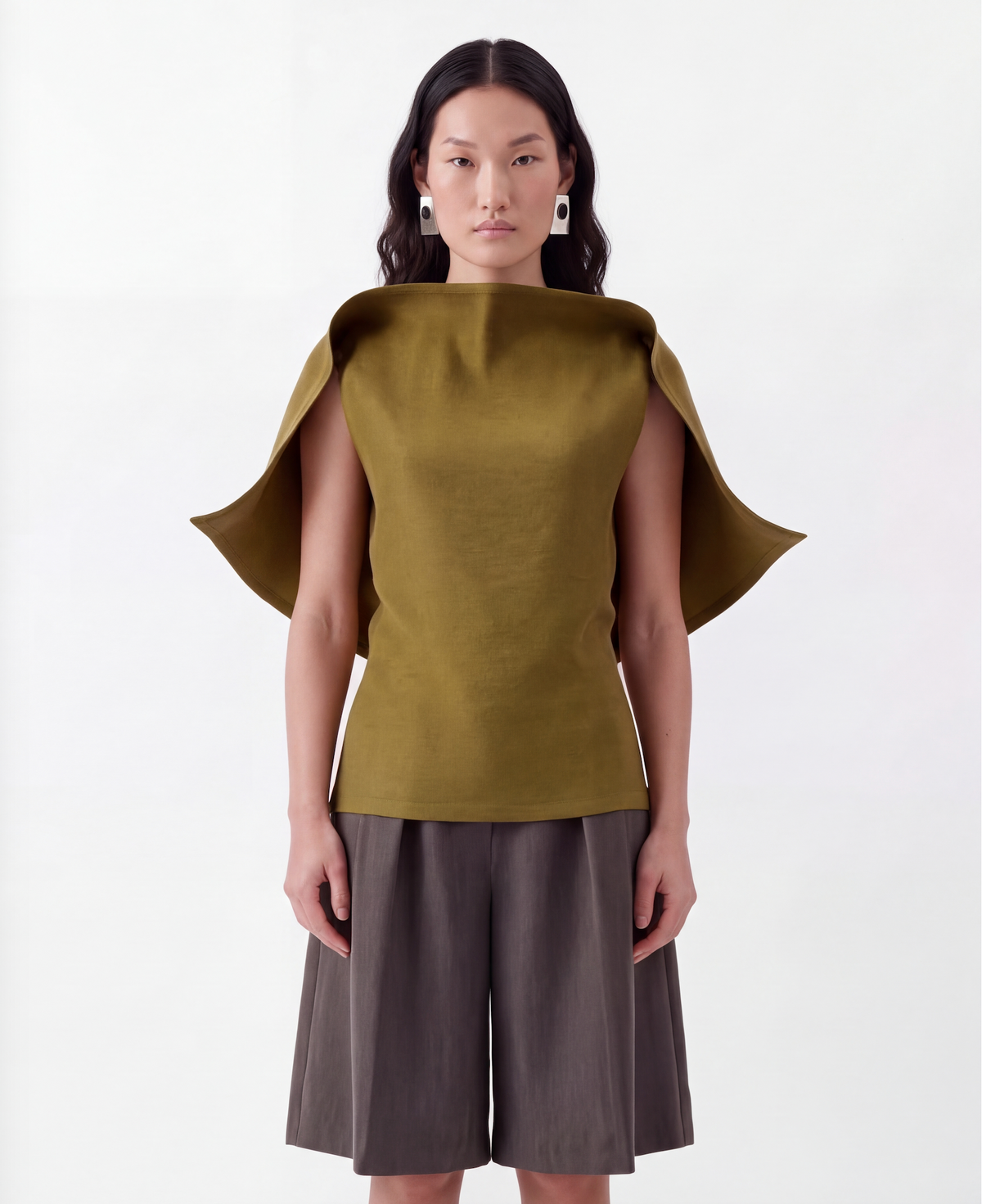 Longline Silk Draped Blouse in Green