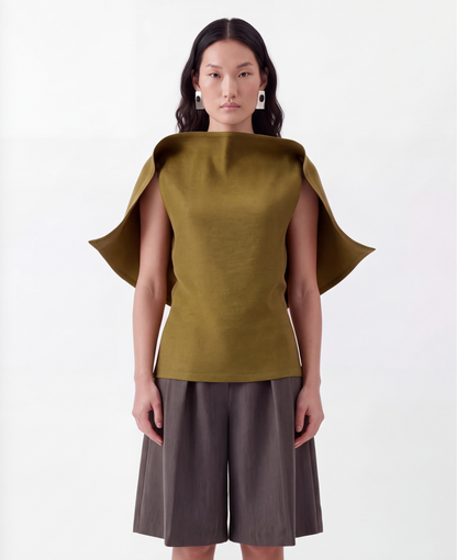 Longline Silk Draped Blouse in Green
