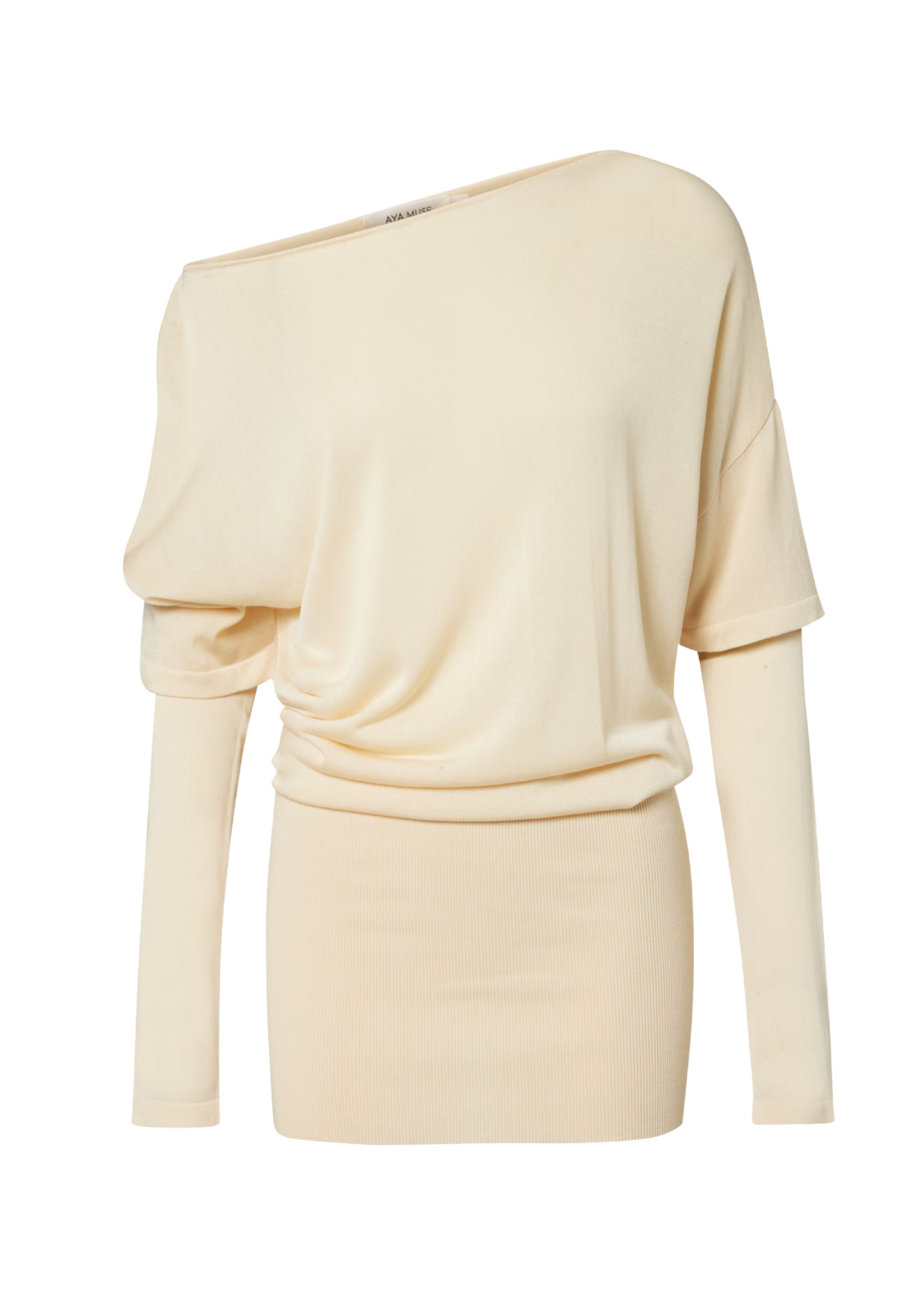 Beige one-shoulder top on a white background