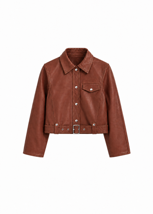 IRO Paris Rapha Boxy Leather Jacket in brown