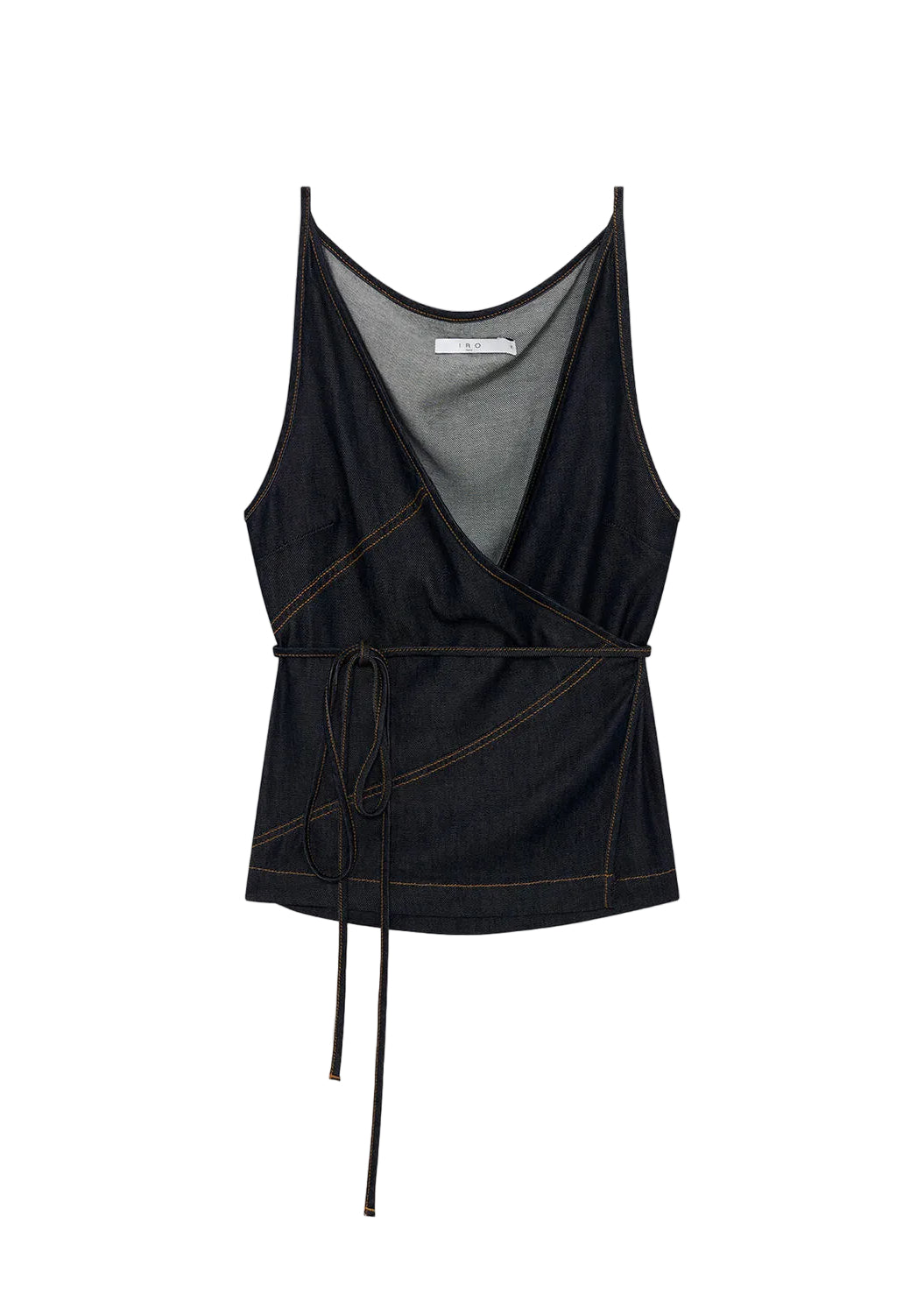 Black sleeveless top with a gray interior on a white background