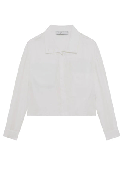 White blouse with a bow detail on a white background