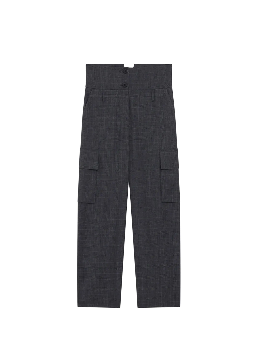 Dark gray cargo pants on a white background