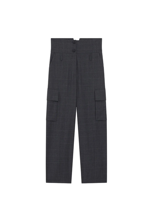 Dark gray cargo pants on a white background