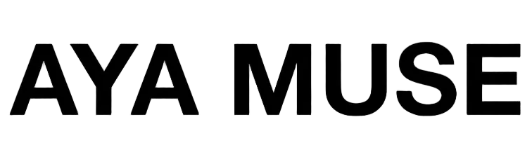 Black bold text reading 'AYA MUSE' centered on a plain off-white background.