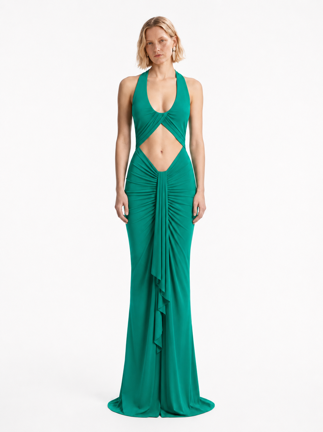 Christopher Esber Vivenda Drape Front Dress in teal green, view 2