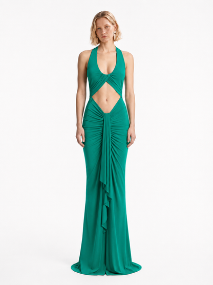 Christopher Esber Vivenda Drape Front Dress in teal green, view 2
